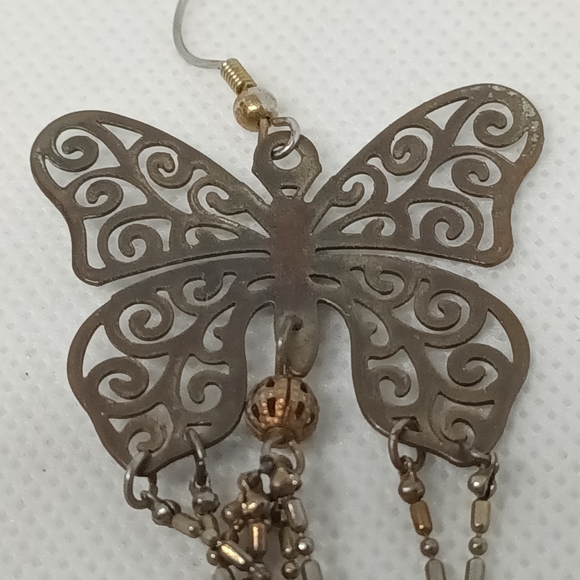 Bronze Butterfly Dangle Earrings Chandelier Fringe Drop Y2K Earrings - Picture 5 of 5